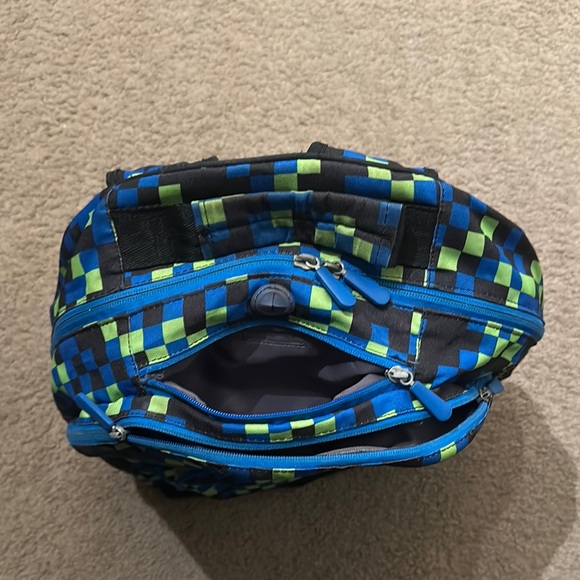 Pottery Barn Blue & Green Checkered Backpack One Size School Travel Bag - Picture 6 of 7